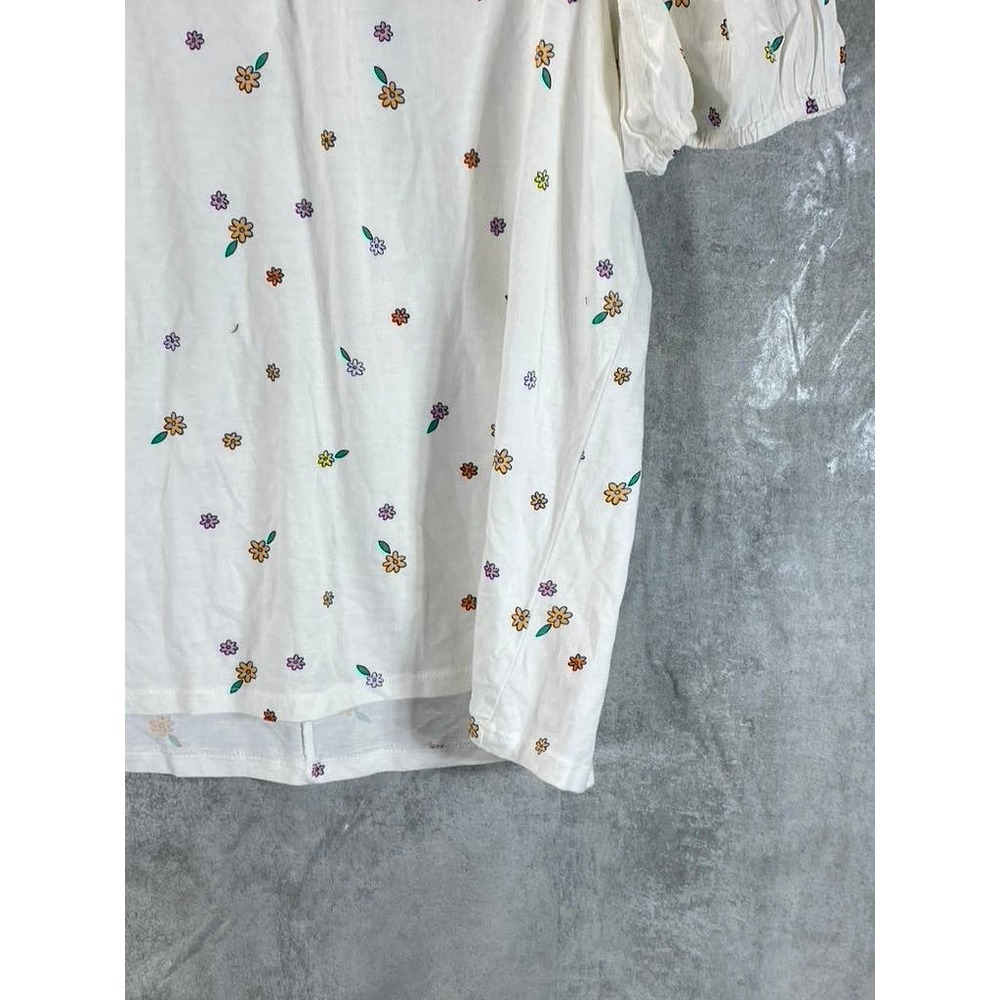 Style & Co Women's Plus Size White Garden Printed Puff-Sleeve Tie-Neck Top SZ 2X - Picture 8 of 10